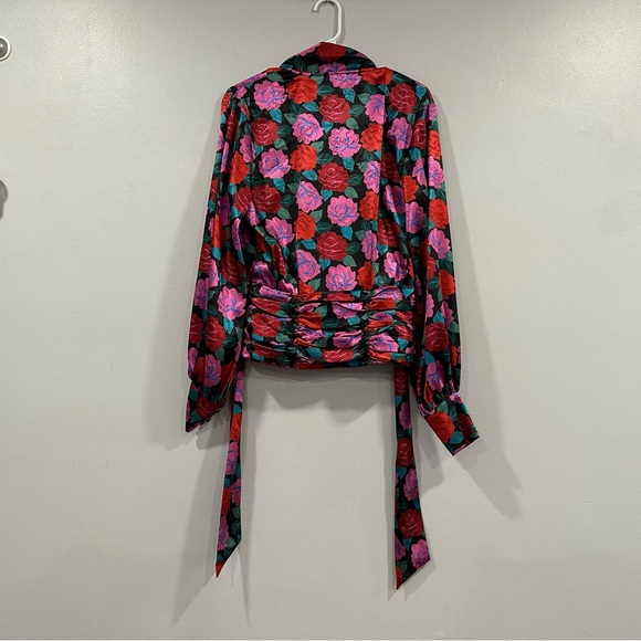 Ronny Kobo Eden Floral Satin Tie Neck Blouse Medium M - Picture 6 of 9